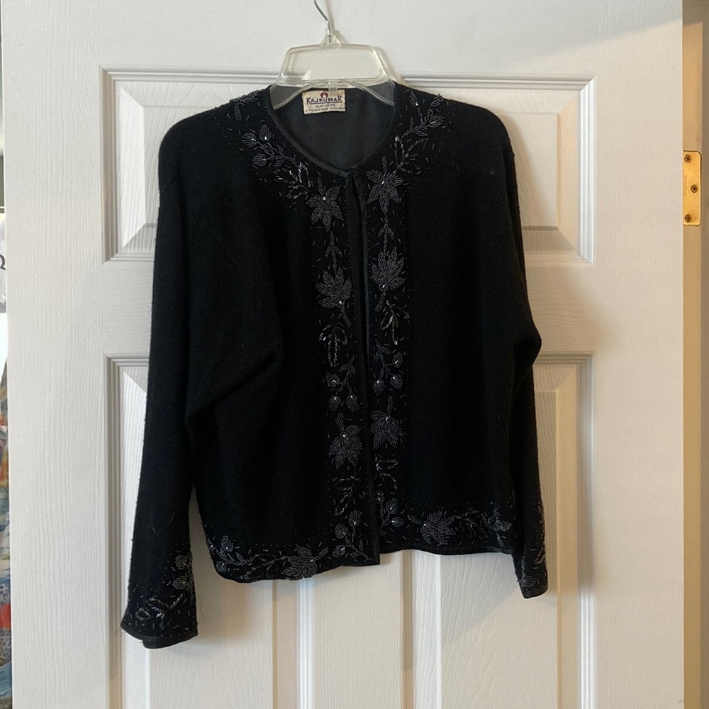 Rajkumar Clothiers hand-beaded black wool cardigan size XS